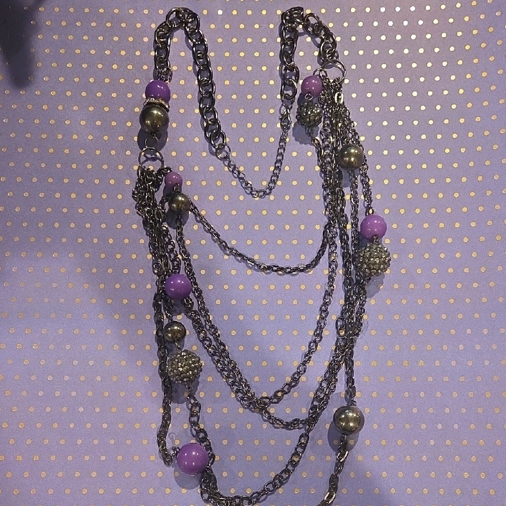 Elegant Purple and Gray Multi-Layer Necklace